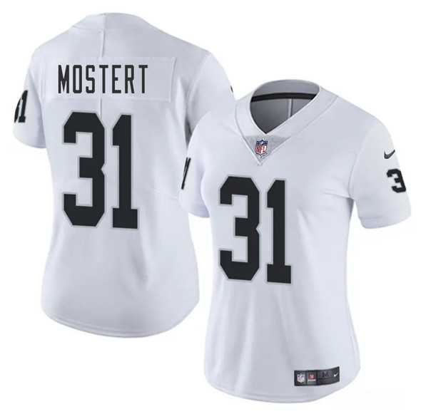 Women%27s Las Vegas Raiders #31 Raheem Mostert White 2025 Vapor Stitched Jersey Dzhi->las vegas raiders->NFL Jersey